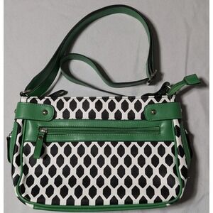 BUENO Women Green Black White Geo FAUX LEATHER Shoulder Bag EUC
